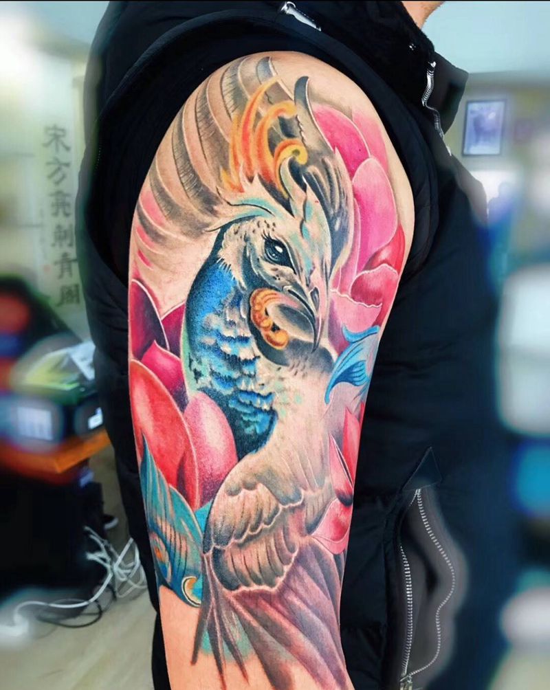 孔雀超写实纹身图片