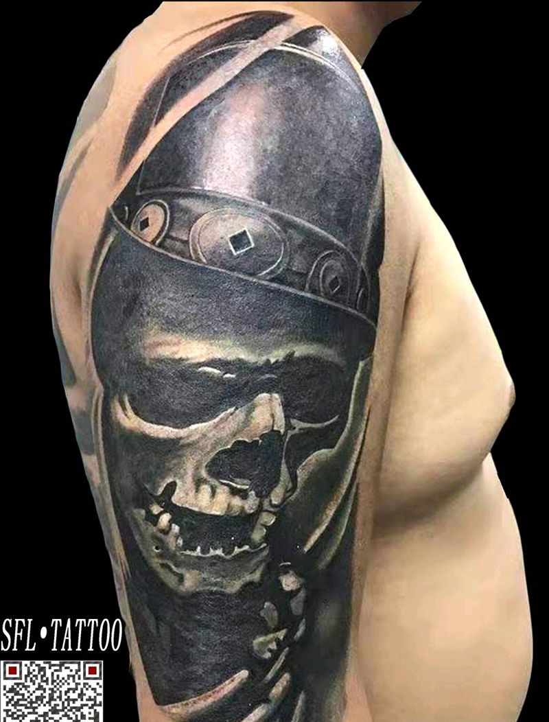 骷髅纹身图片_手臂欧美写实纹身图案
