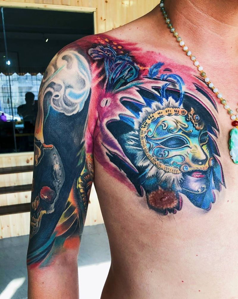 彩色写实半甲纹身图片