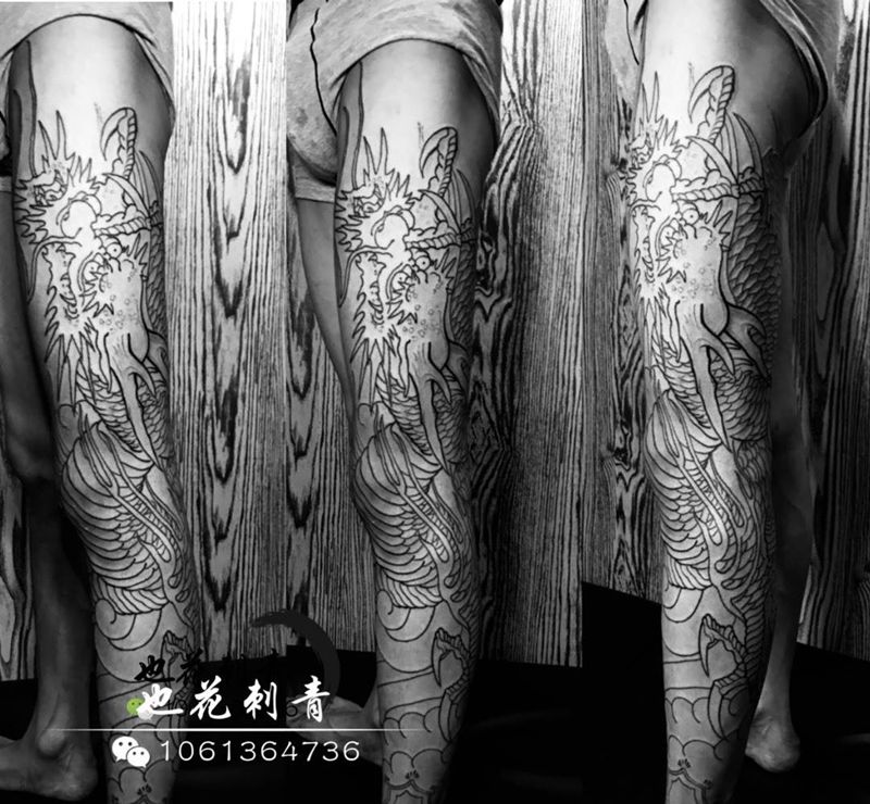 青龙盘腿纹身图片_成品脚部腿部传统动物鬼神原创纹身图案