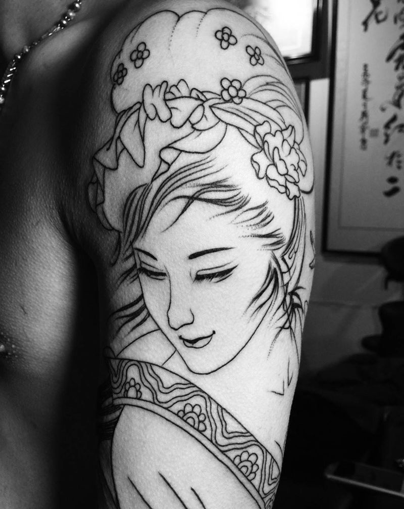 仕女赏花图纹身图片