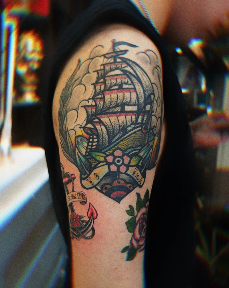 Old school    花纹身图片_手臂Old School纹身图案