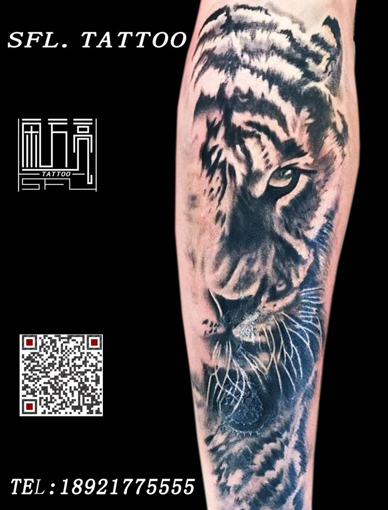 半面虎纹身图片_手臂欧美写实纹身图案
