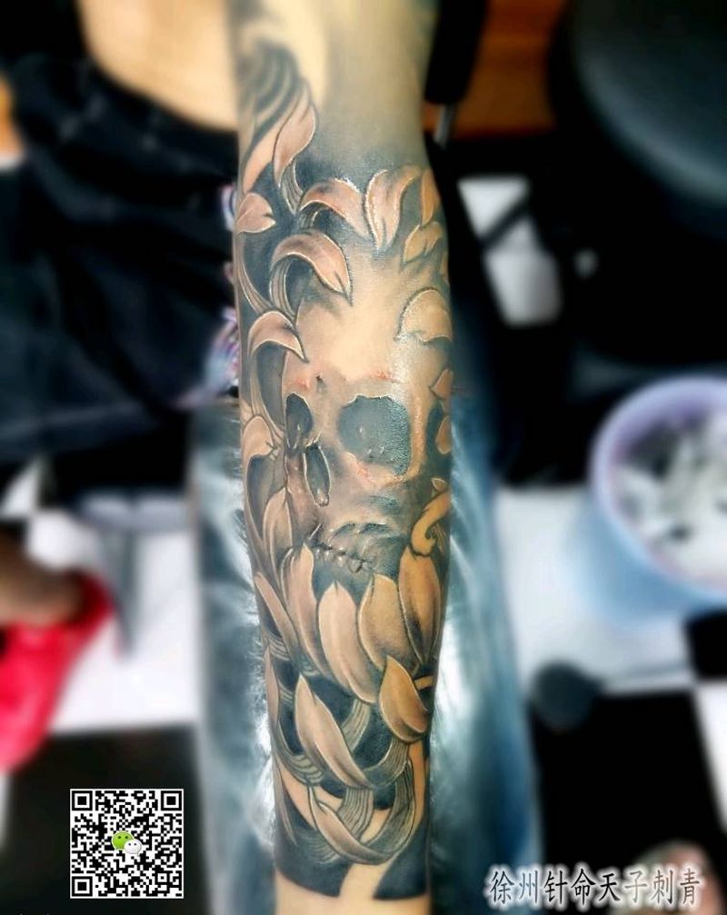 黑灰花臂修改 小臂纹身图片