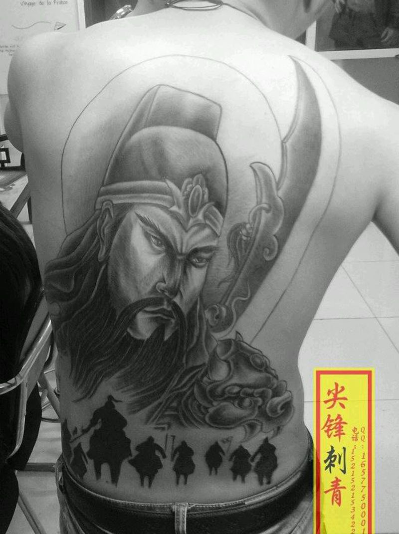 关羽纹身图片_背部传统人物成品纹身图案