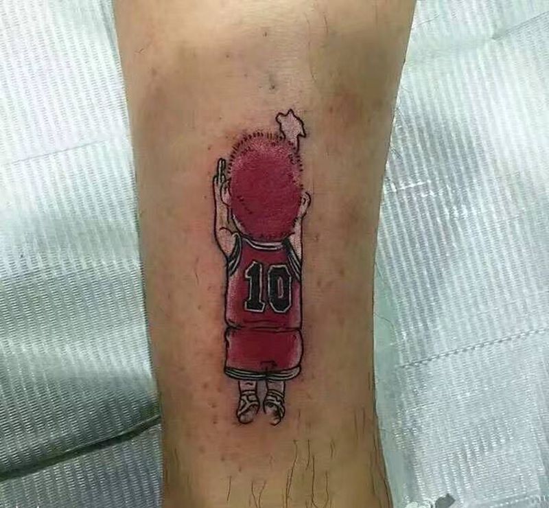 樱木花道纹身图片_成品腿部传统清新人物纹身图案