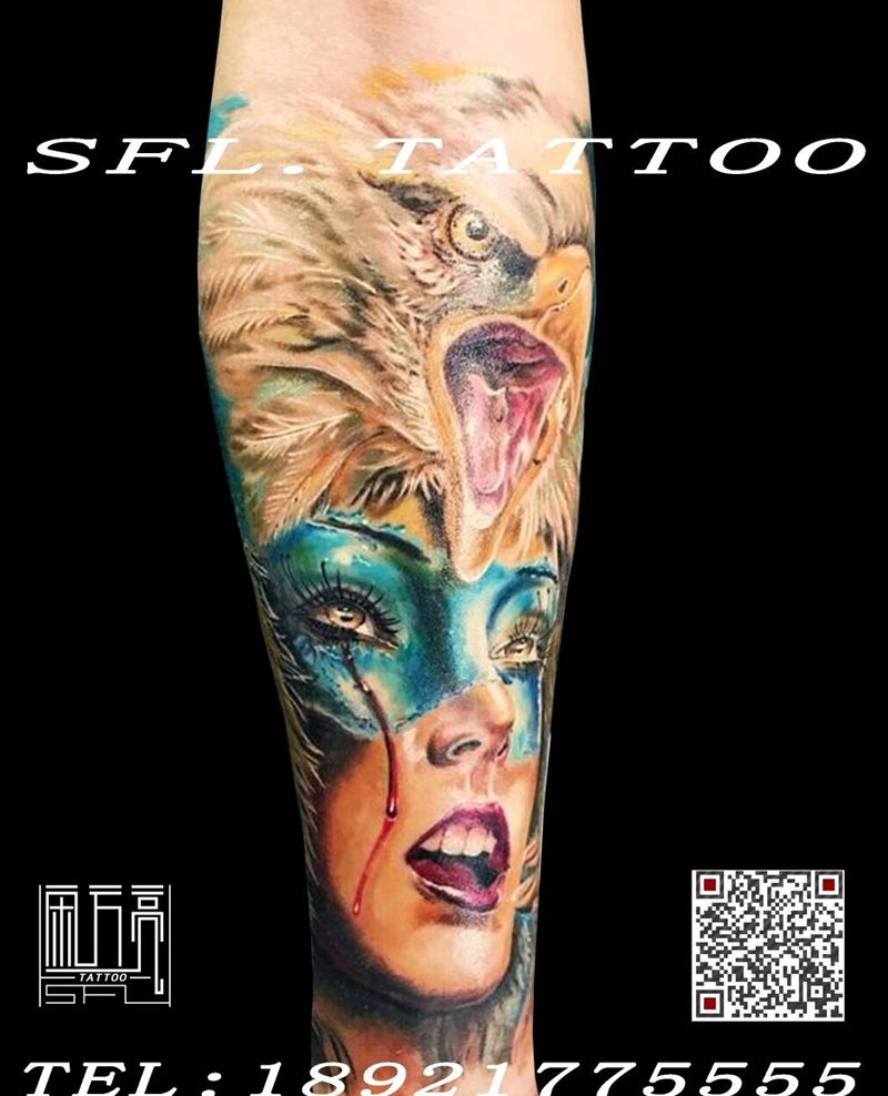 美女肖像纹身图片_手臂欧美写实纹身图案