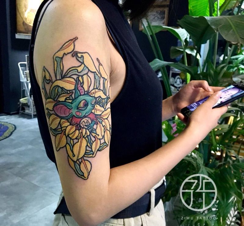 菊花老鼠纹身图片