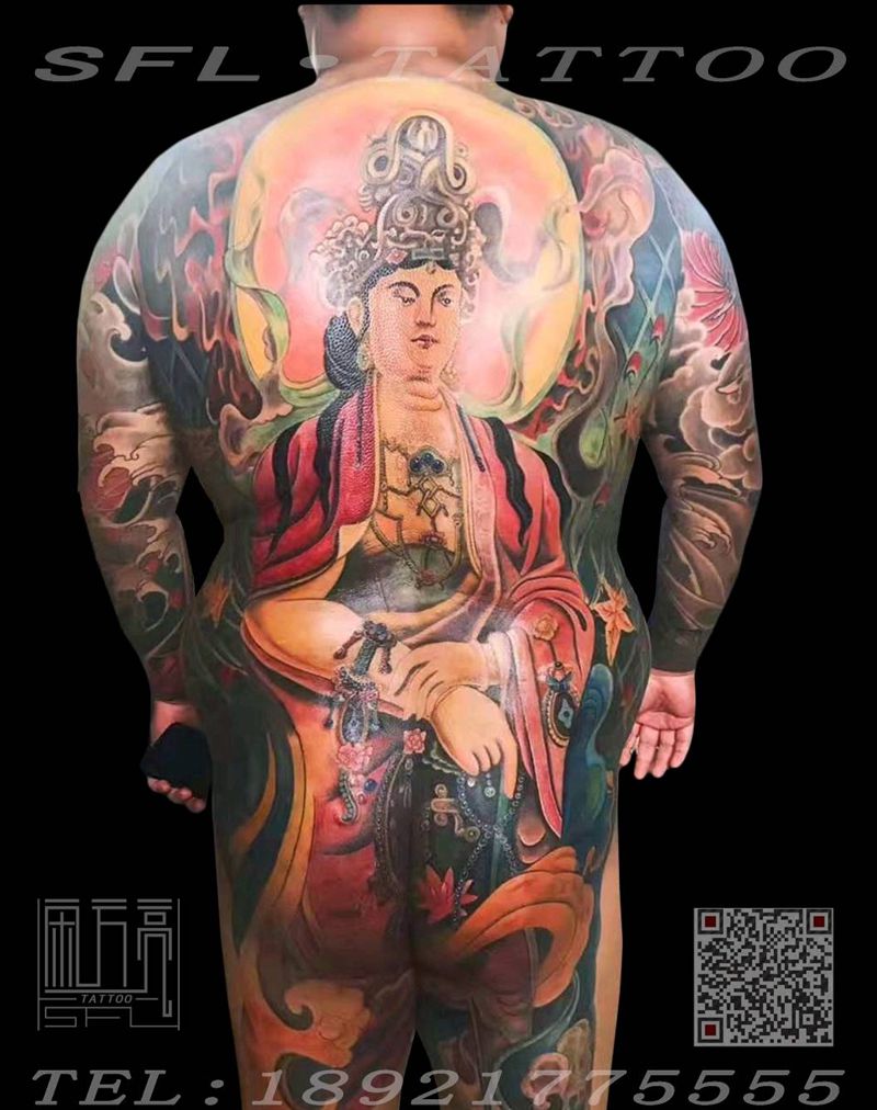 菩萨纹身图片_背部新传统纹身图案
