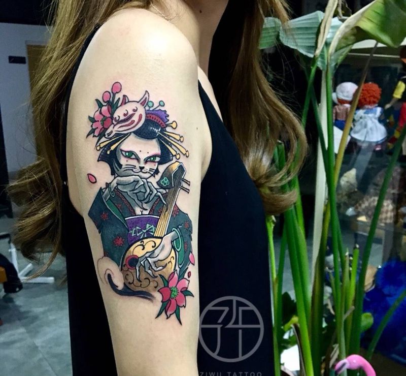 猫艺妓纹身图片