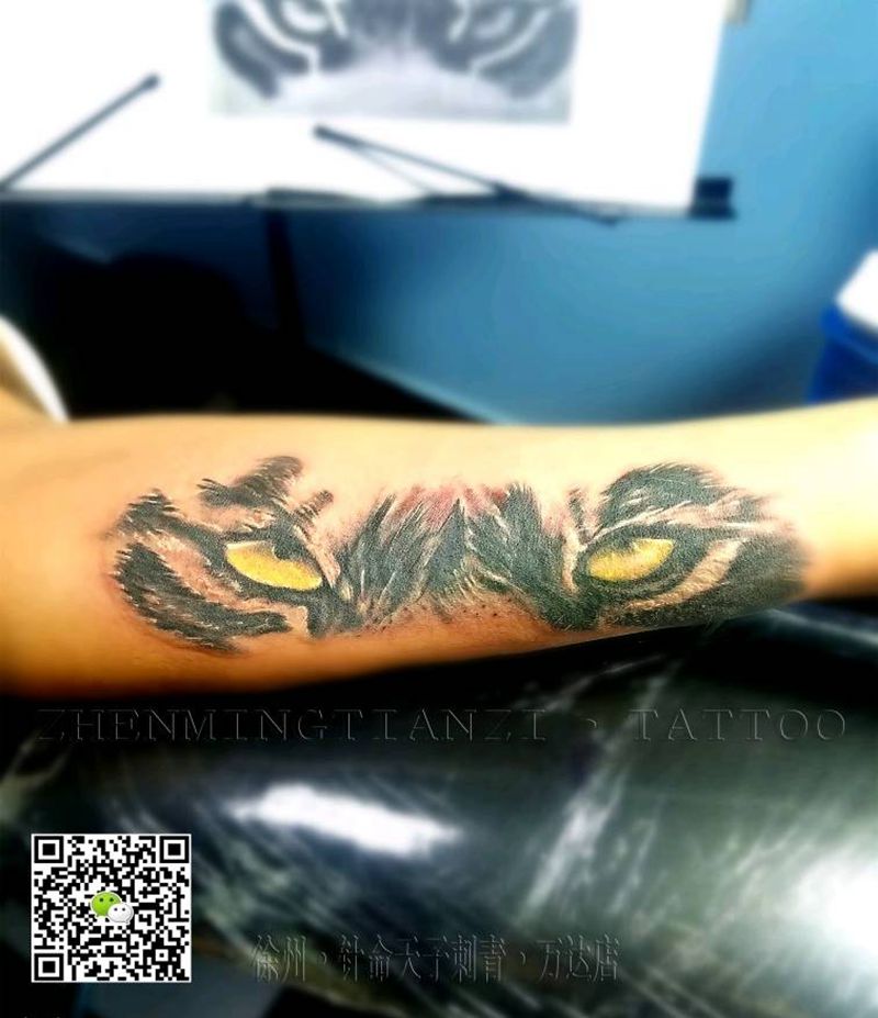 虎眼遮盖纹身图片