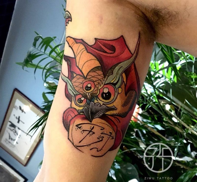 达摩猫头鹰纹身图片