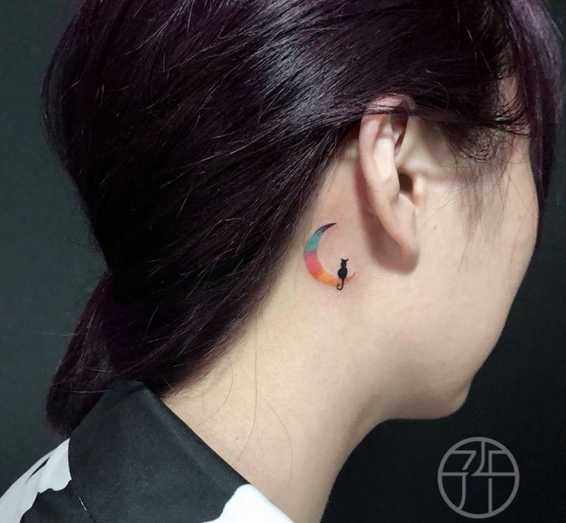 月亮猫纹身图片