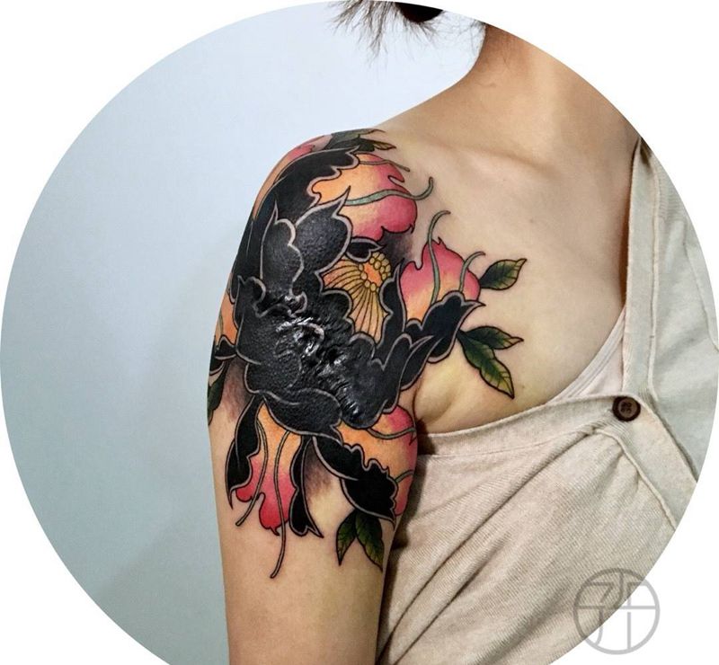 牡丹遮盖纹身图片