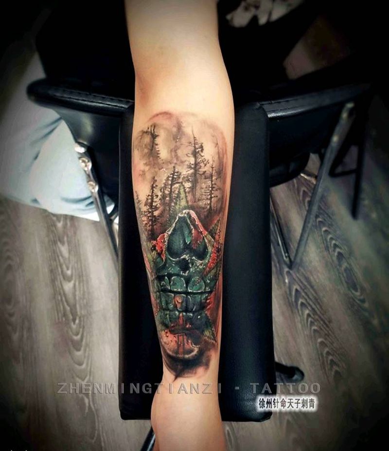 迷雾森林 遮盖纹身图片_手臂纹身图案