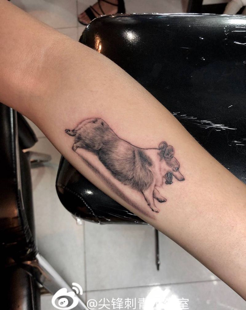 写实小狗纹身图片_成品手臂写实动物纹身图案