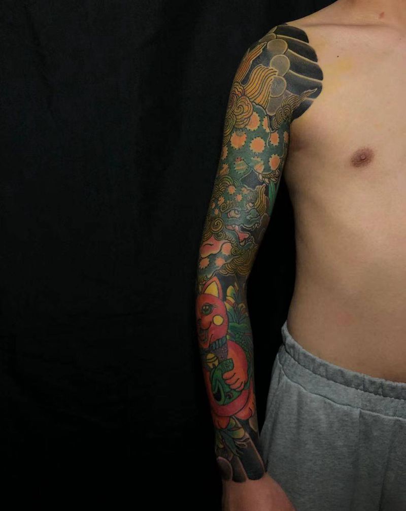 接大臂遮盖小臂非本店作品纹身图片_手臂老传统纹身图案