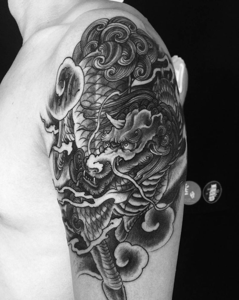麒麟纹身图片_成品手稿手臂传统动物雨墨刺青宜兴无锡.纹身图案