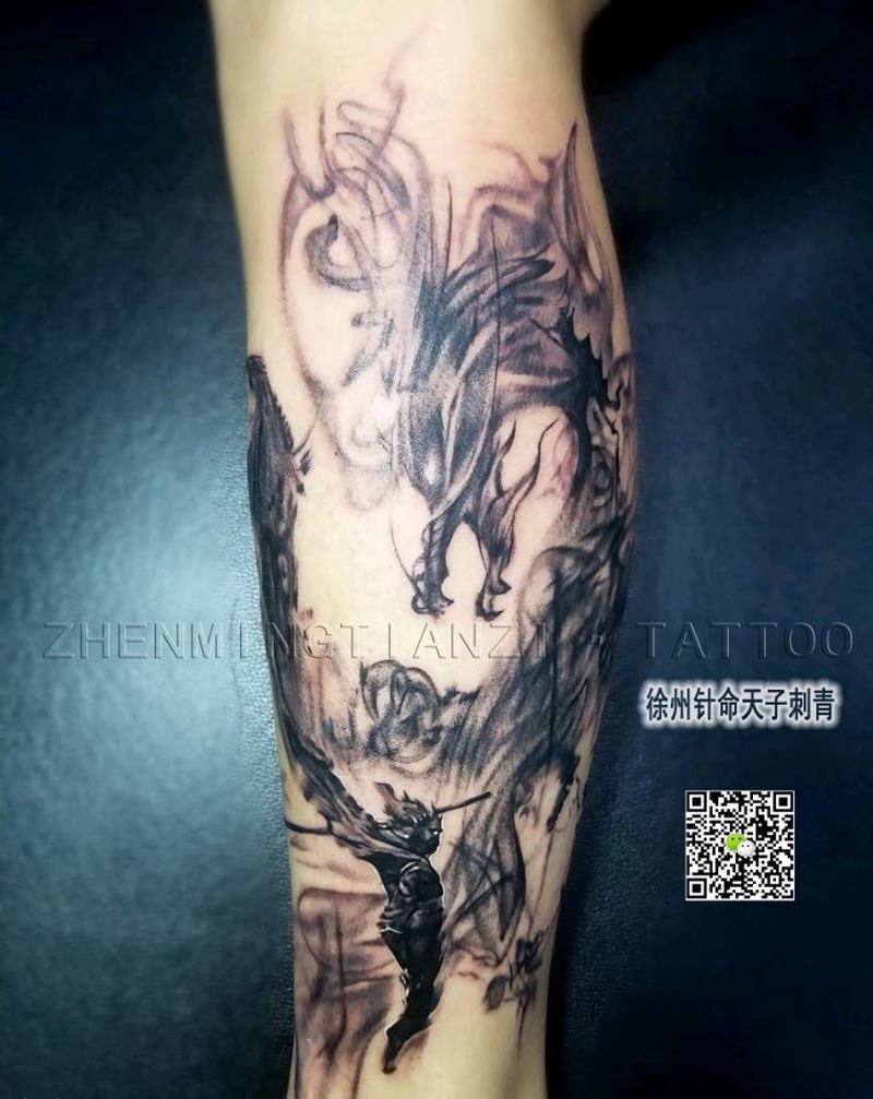 中国风水墨 悟空战龙王纹身图片