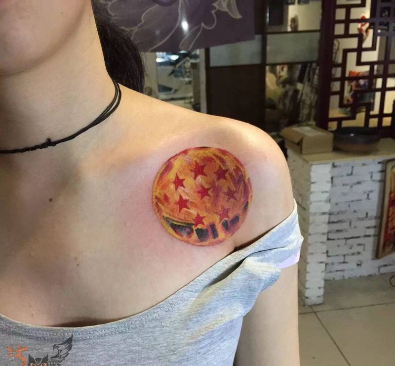 七龙珠纹身图片_雨墨刺青宜兴无锡.常州胸部肩部几何图腾清新欧美纹身图案