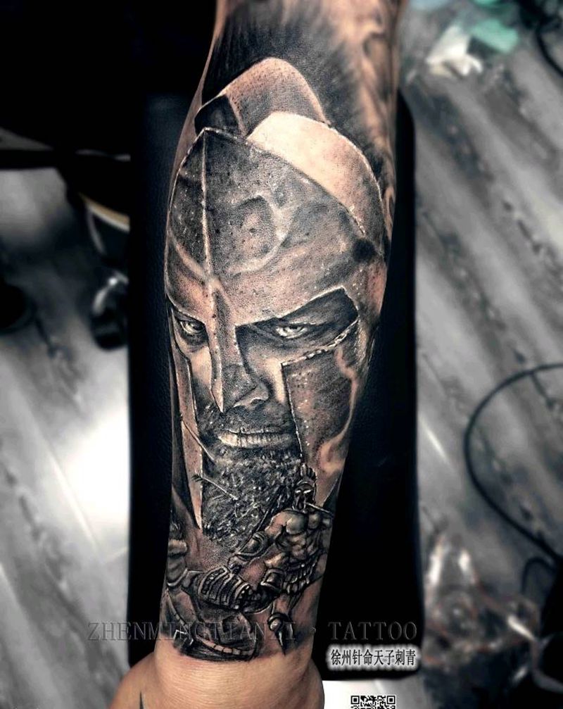 斯巴达 遮盖纹身图片_手臂欧美写实纹身图案