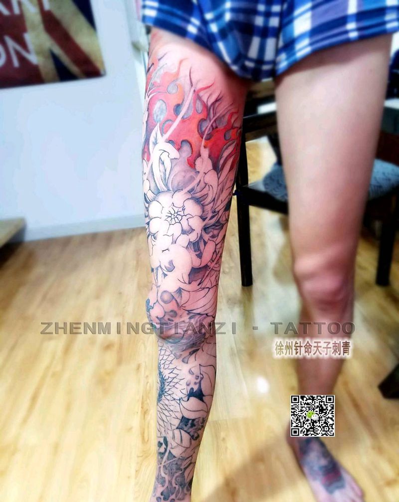 新出统彩色花腿 半成品纹身图片