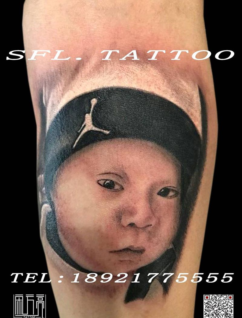 父爱如山纹身图片_手臂欧美写实纹身图案