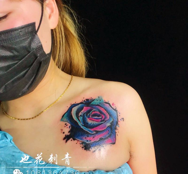 泼墨纹身图片_成品肩部清新传统欧美贴纸几何静物纹身图案