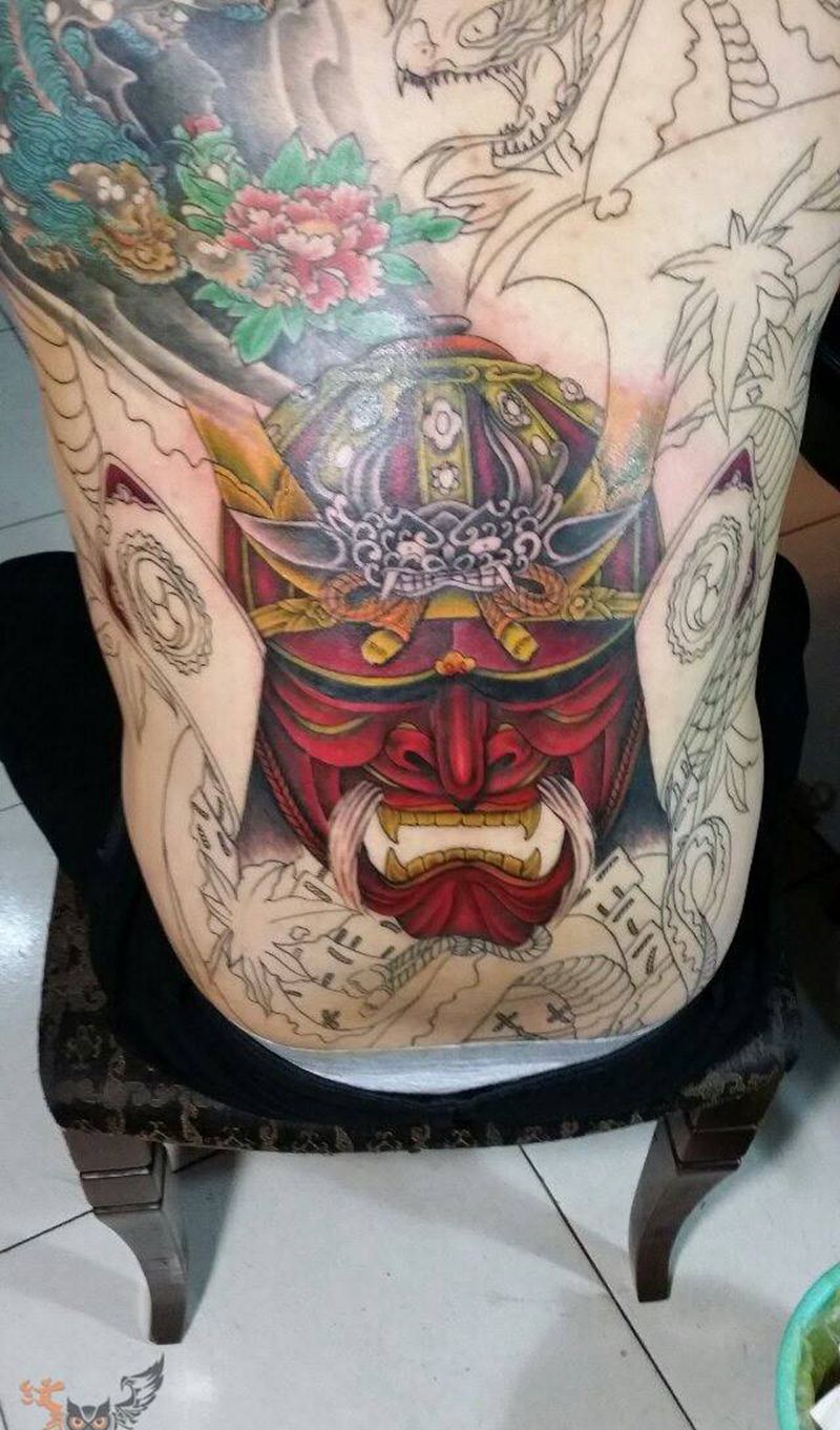 武士满背纹身图片_背部雨墨刺青宜兴无锡.常州鬼神人物动物传统写实纹身图案