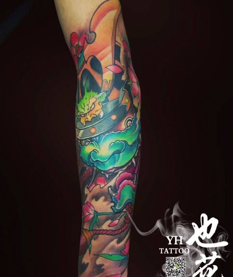 鬼武士纹身图片_成品手部手臂传统鬼神动物纹身图案