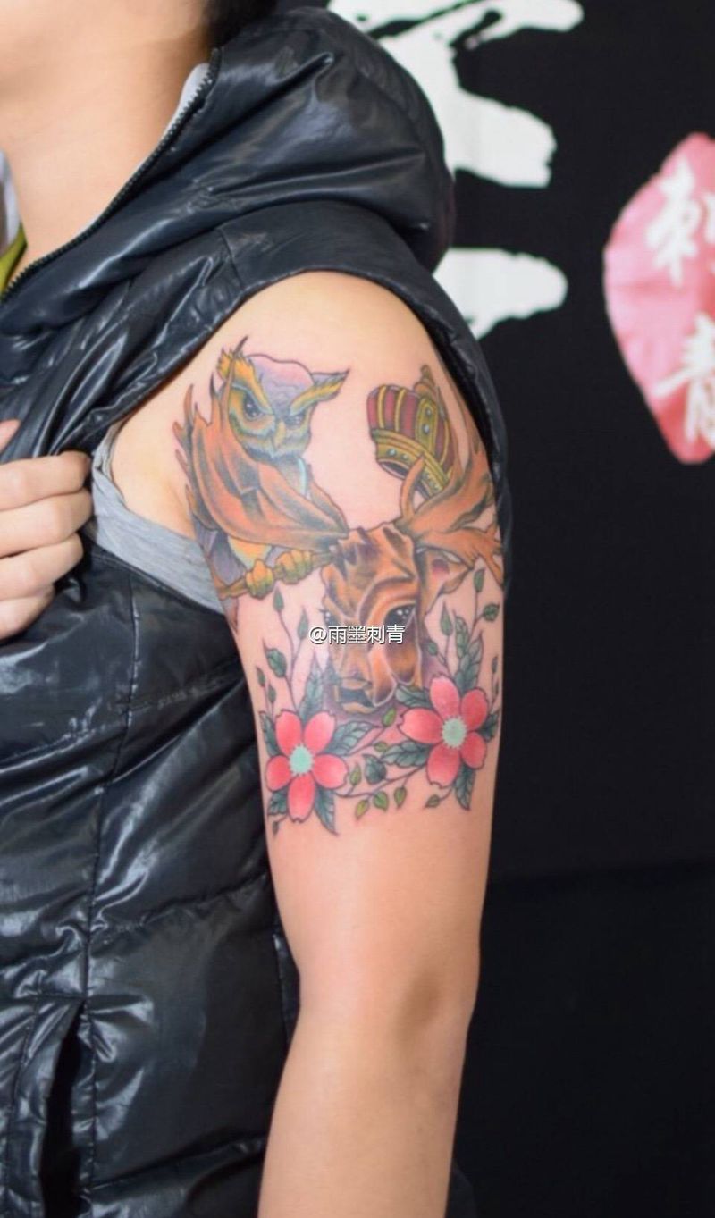 鹿纹身图片_欧美宜兴雨墨刺青无锡.纹身图案