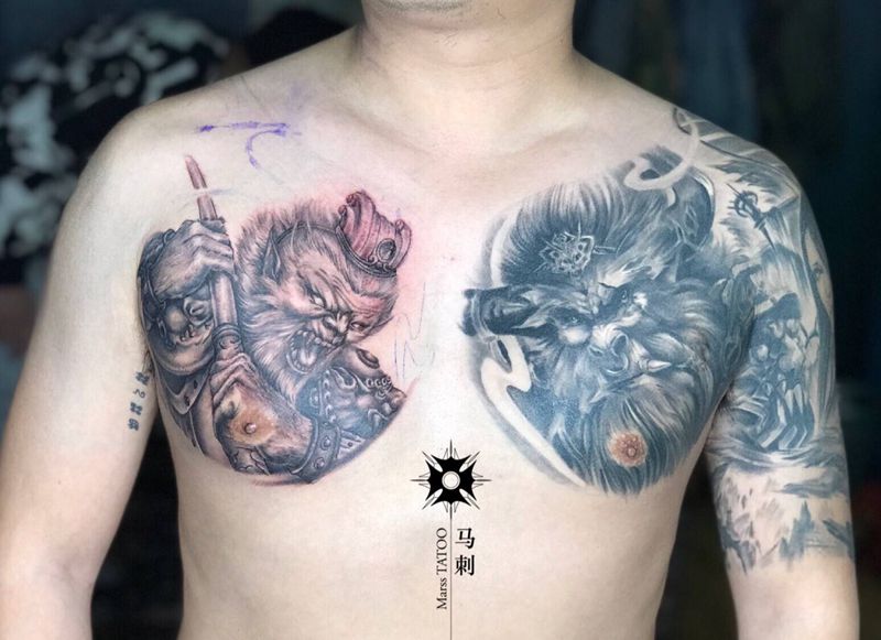 大圣纹身图片_胸部纹身图案