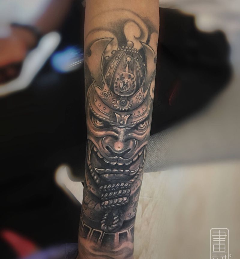 遮盖纹身图片_新传统鬼武士遮盖纹身图案