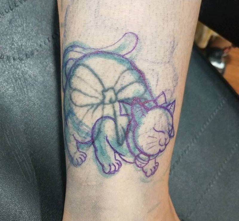 猫纹身图片_腿部脚部老传统纹身图案