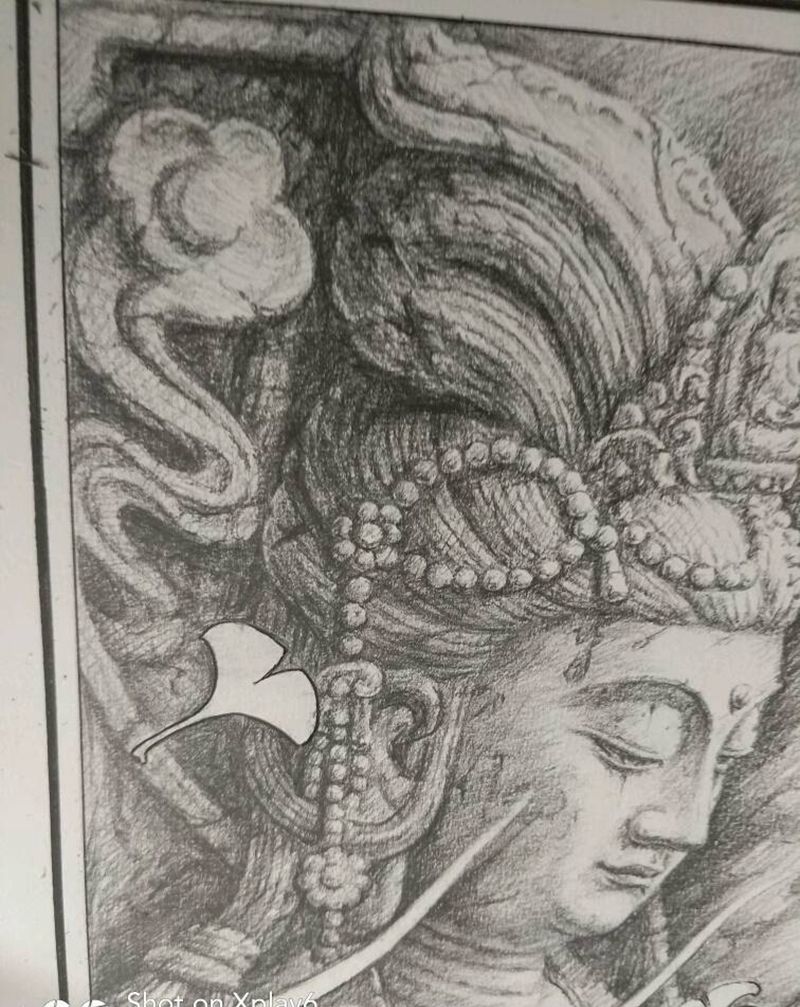 佛纹身图片_背部手臂腿部欧美传统写实宗教原创石雕手稿纹身图案