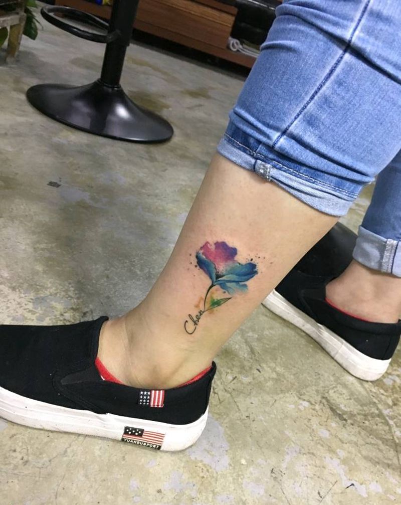 水彩花纹身图片