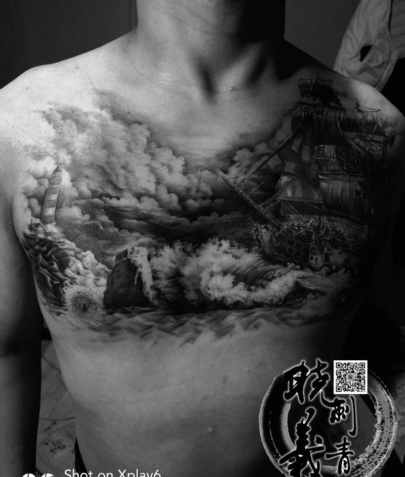 乘风破浪纹身图片_脚部胸部欧美写实纹身图案