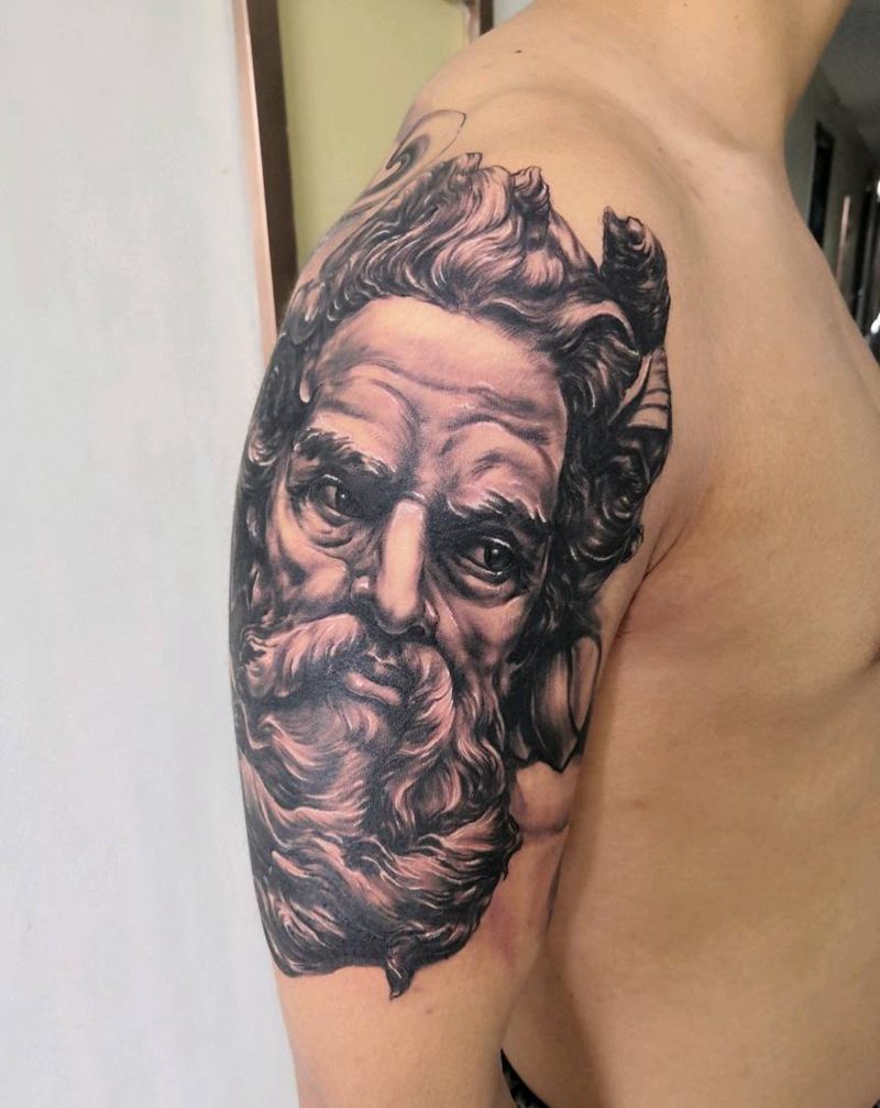 海神波塞冬纹身图片_手臂欧美写实纹身图案