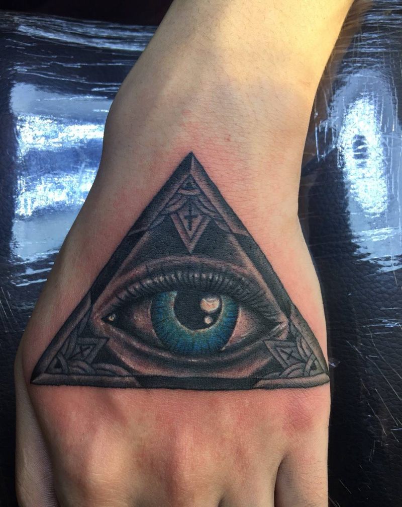 天使之眼纹身图片_成品手部传统眼睛纹身图案