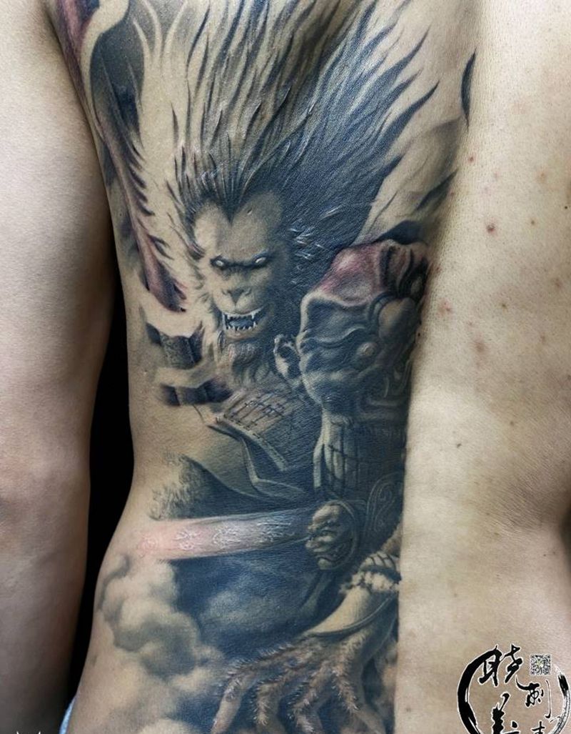 佛  妖猴纹身图片_背部纹身图案