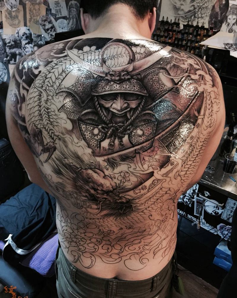 武士纹身图片_传统鬼神原创背部纹身图案