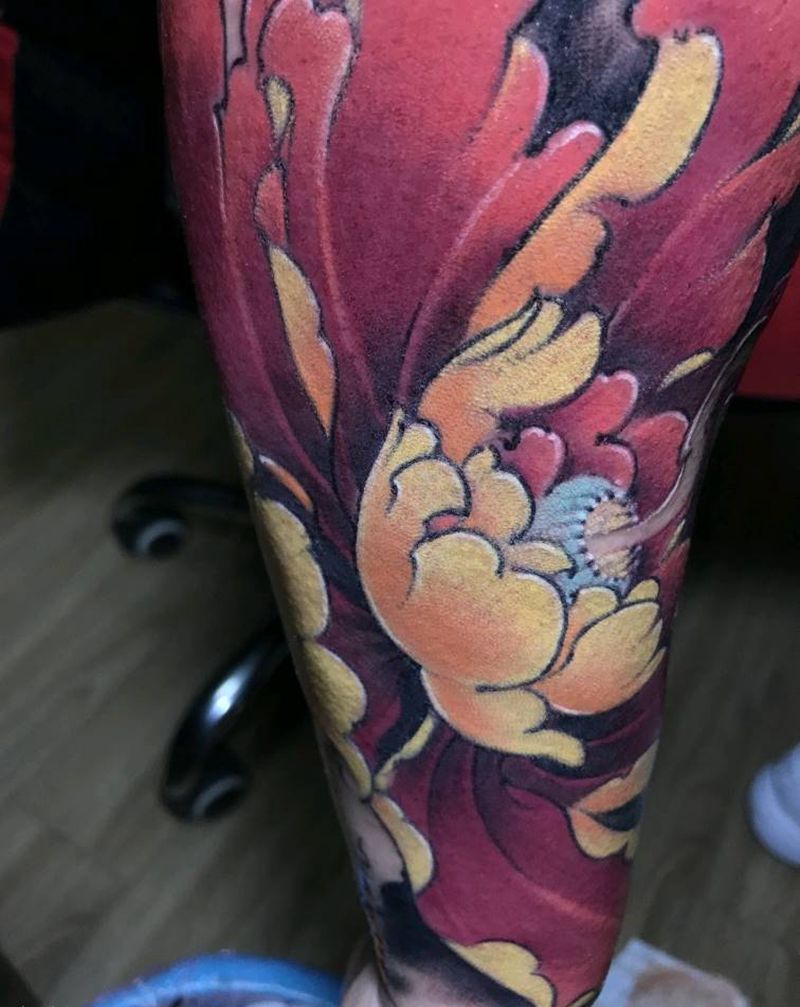 小臂富贵唐狮纹身图片