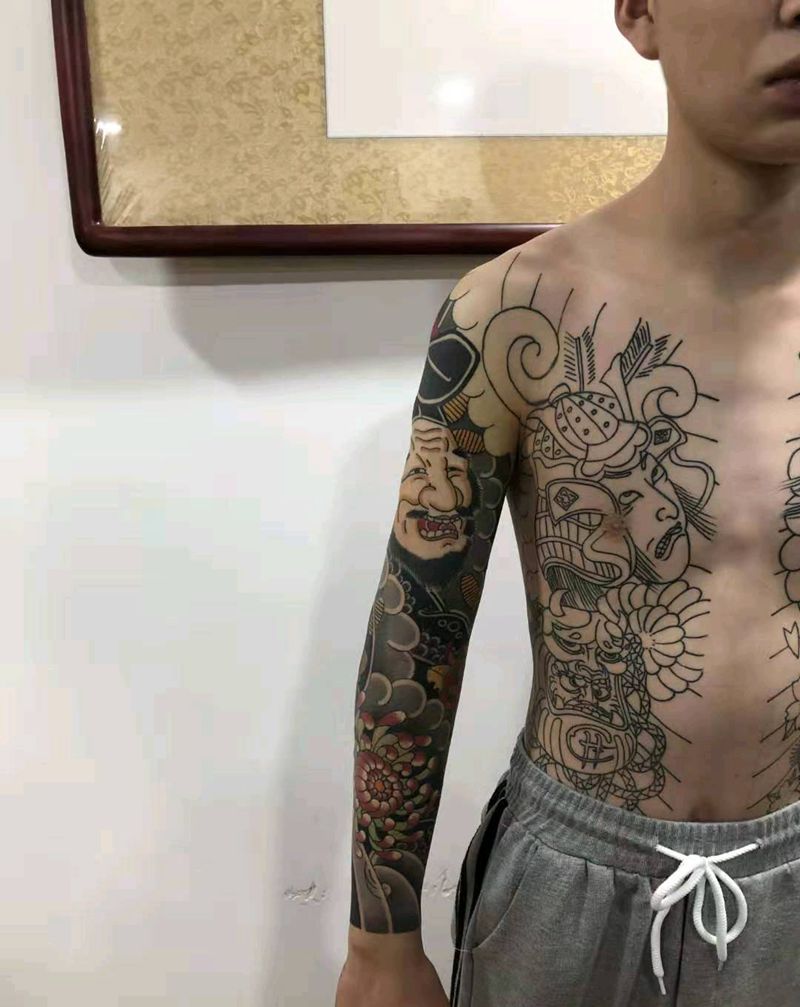 日式花臂纹身图片_手部手臂老传统纹身图案