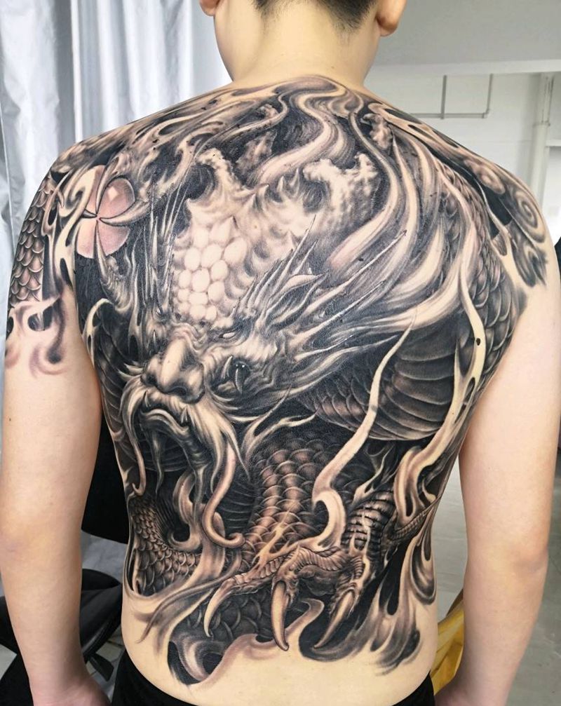临摹岳大师作品龙炽纹身图片_背部手臂欧美写实纹身图案