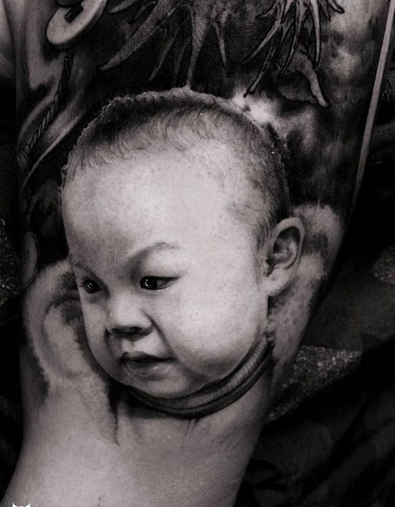 肖像  貔貅纹身图片_手臂欧美写实新传统纹身图案