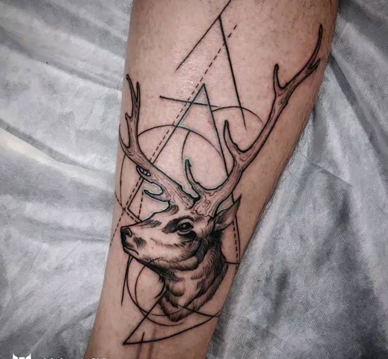 几何鹿纹身图片_传统清新鹿纹身图案