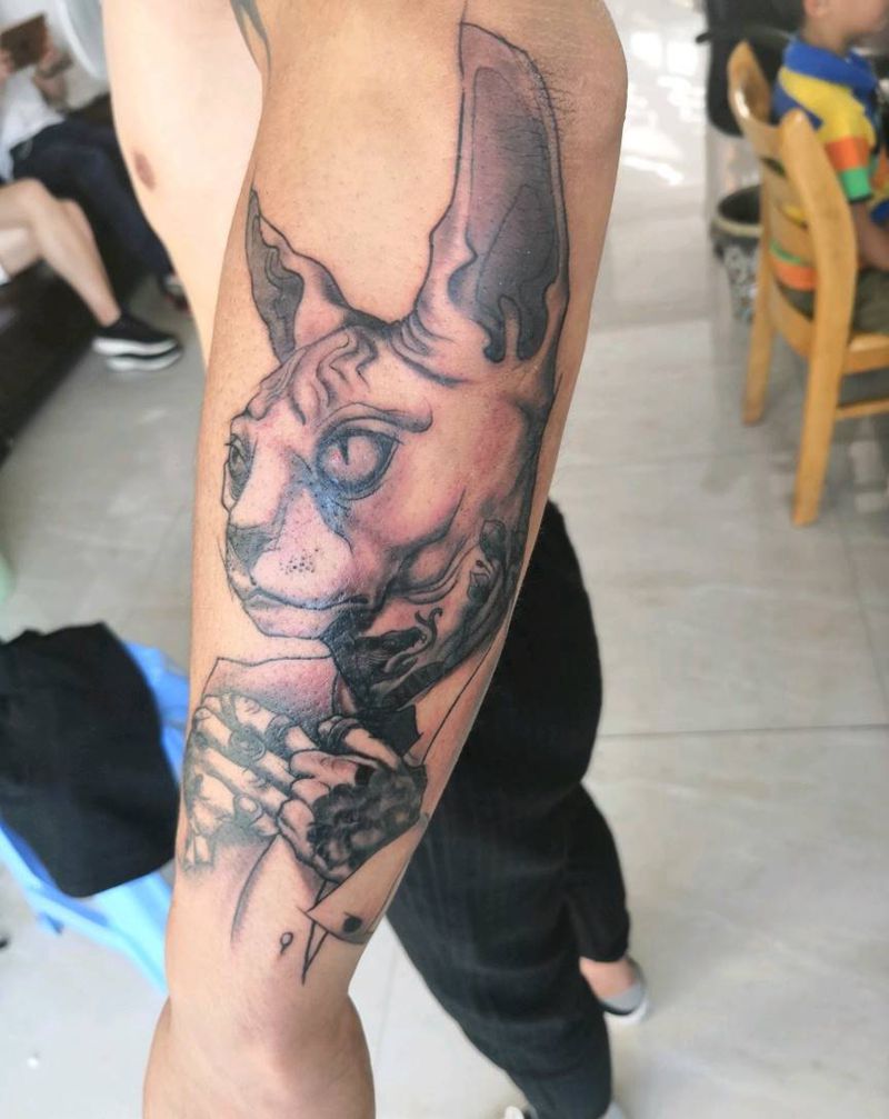 斯芬克斯无毛猫还是比鲁斯纹身图片_手臂New School纹身图案