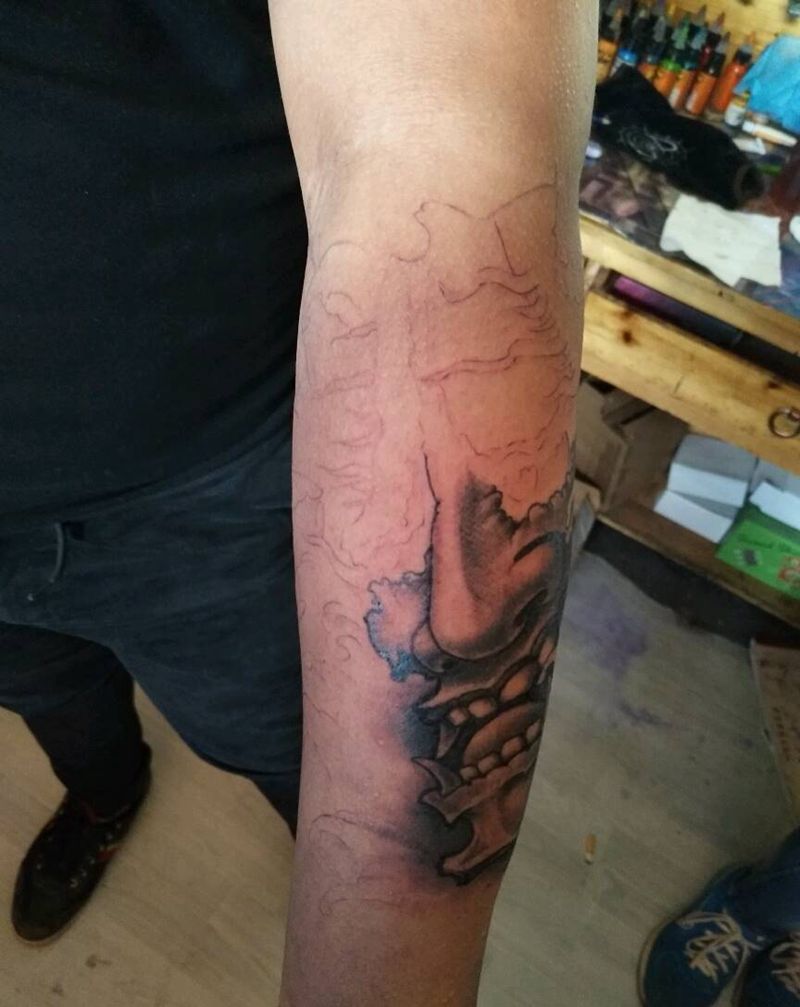 班若半成品纹身图片_手臂传统成品纹身图案