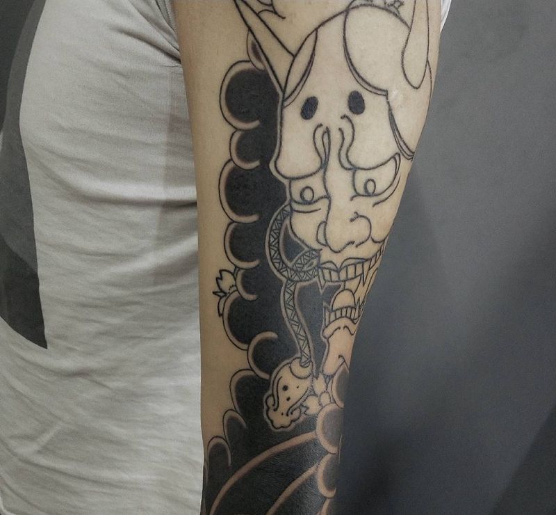 日式般若花臂纹身图片_手臂老传统纹身图案