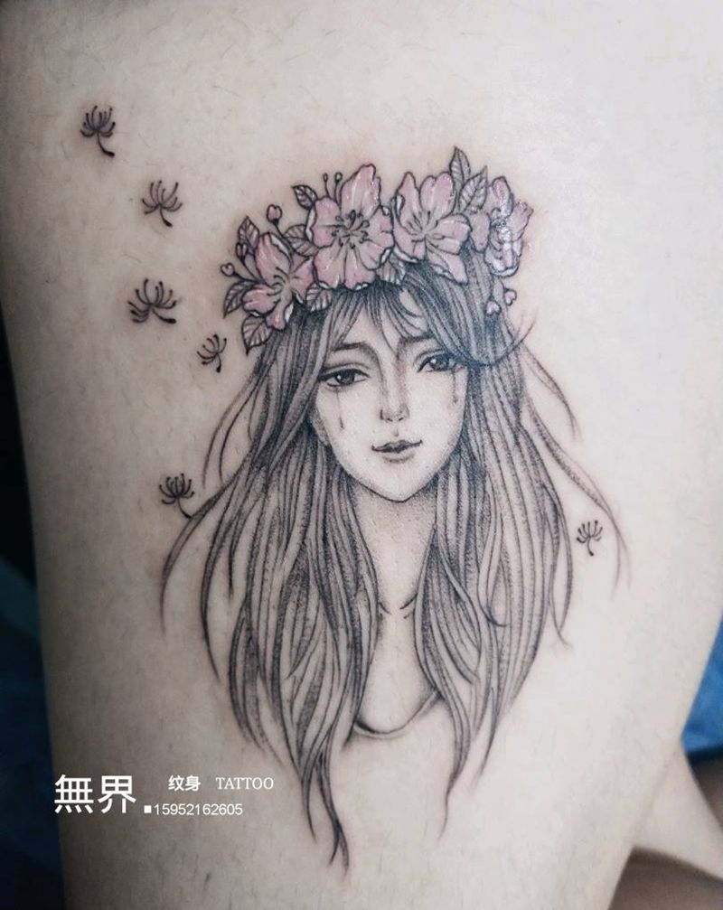 女纹身图片_腿部欧美肖像清新人物原创成品纹身图案